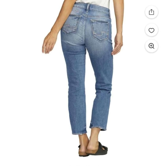 Silver Jeans Blue Cropped Ankle Denim Elyse Medium Wash Crop Size 27 Stretchy - Picture 1 of 9